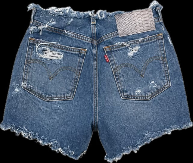 002: Low Rise Distressed Denim Shorts | Size 30 or 6/7