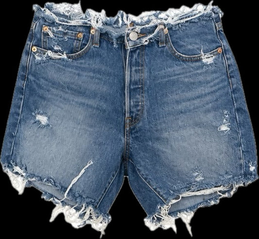 002: Low Rise Distressed Denim Shorts | Size 30 or 6/7