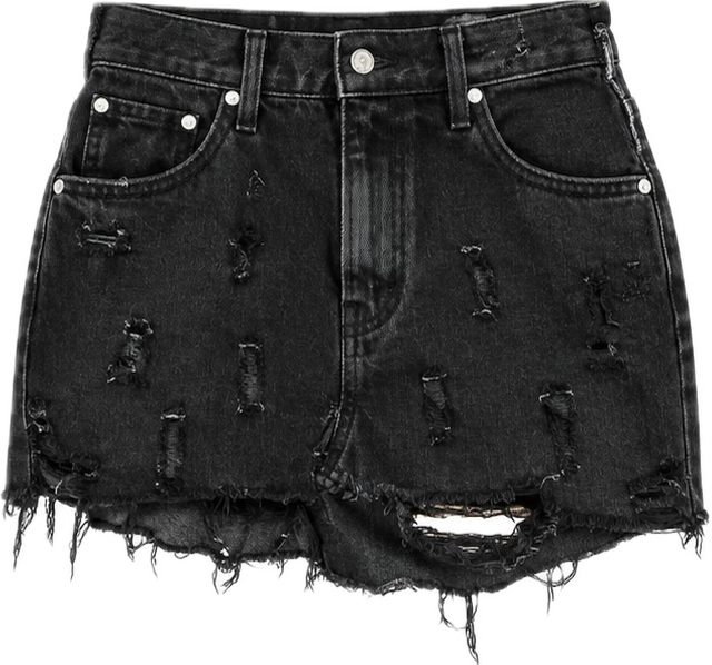 006: Black Denim Mini Skirt | Size 27